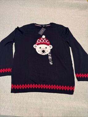 Tommy Hilfiger Men's Black Crewneck Sweater with Red Accent Polar Bear